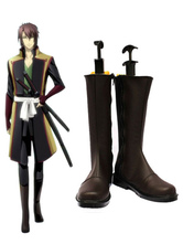 Coffee 1 3/5'' Heel Hakuouki Faux Leather Cosplay Shoes