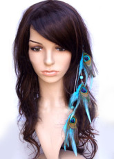Graceful Blue Peacock Feather Alloy 35cm Womens Hair Extension 