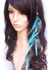 Graceful Blue Peacock Feather Alloy 35cm Womens Hair Extension 