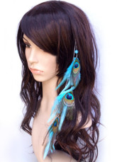 Graceful Blue Peacock Feather Alloy 35cm Womens Hair Extension 