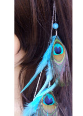Graceful Blue Peacock Feather Alloy 35cm Womens Hair Extension 