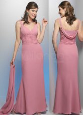 Sweet Pink Chiffon V-Neck A-Line Mother of The Bride Dress