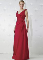 Hot Burgundy Satin V-Neck Floor Length Mother of The Bride Dress