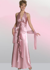 Adorable Pink Satin V-Neck Halter Mother of The Bride Dress