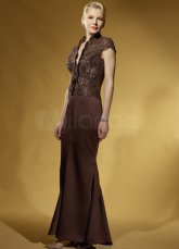 Gorgeous Chocolate Satin A-Line  Floor Length Mother of The Bride Dress