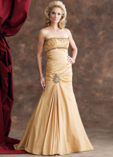 Graceful Golden Taffeta Strapless Floor Length Mother of The Bride Dress