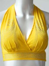 Yellow Cotton Rhinestone Belly Dance Top