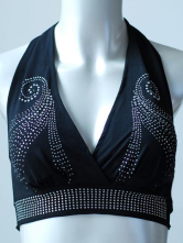 Sexy Black Cotton Rhinestone Belly Dance Top