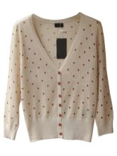 Beige les plus chauds tricotés coton coeur Long Sleeve Ladies col chandail