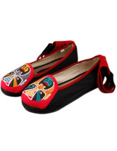 chaussures cool noires en lin  brodées