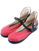 Red 1 1/5'' Heel Cotton-Flax Embroidered Shoes