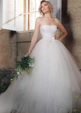 White Net Strapless Bow 2012 Wedding Dress