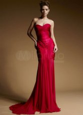 Red Chiffon Sweetheart Train Ladies Evening Dress