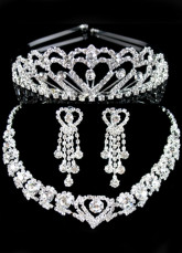 Elegant White Alloy Silver-plating Tiara Necklace Earrings Wedding Bridal Jewelry Set