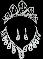 Best White Alloy Silver-plating Tiara Necklace Earrings Wedding Bridal Jewelry Set