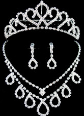 Attractive White Alloy Silver-plating Tiara Necklace Earrings Wedding Bridal Jewelry Set