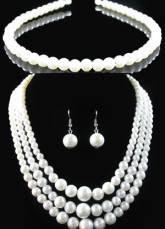 Attractive White Pearl Tiara Necklace Earrings Wedding Bridal Jewelry Set