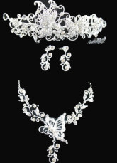 Pretty Silver Alloy Silver-plating Tiara Necklace Earrings Wedding Bridal Jewelry Set