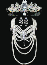 Romantic White Alloy Silver-plating Pearl Tiara Necklace Earrings Wedding Bridal Jewelry Set