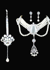 Beautiful White Alloy Silver-plating Pearl Tiara Necklace Earrings Wedding Bridal Jewelry Set