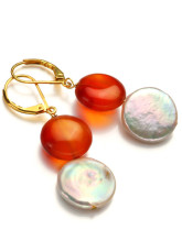 Boucles adorable 14 K or AA 10-11 mm blanc bouton rouge d'eau douce perle de pour dames