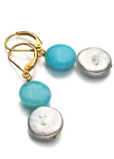 Boucles glamour 14 K or AA 10-11 mm bouton bleu blanc d'eau douce perle de pour dames
