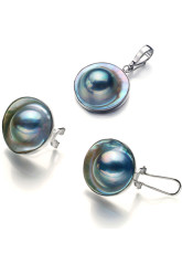 Luxe S925 AA 18-20 mm Gray irrégulières d'eau douce perles boucles d'oreille pour dames