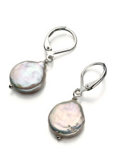 Boucles 14 K or AA mm 9-101 bouton blanc d'eau douce perle de pour dames