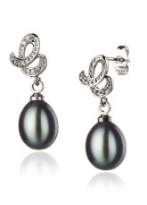 S925 AA 8-9 mm noir ovale boucles d'oreilles en perles d'eau douce pour les dames