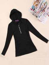 Noir Hoodies de bouton manches longues femmes