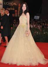 Champagne A-line Strapless Floor Length Beading Net Venice Film Festival Dresses