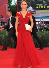 Red V-Neck Floor Length Chiffon Venice Film Festival Dresses