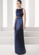 Robe de soirée en bleu de bijou sans manches en satin de longueur à plancher 
