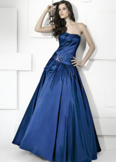 Royal Blue Strapless A-line Floor Length Taffeta Prom Dresses