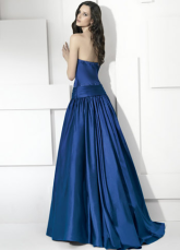 Royal Blue Strapless A-line Floor Length Taffeta Prom Dresses