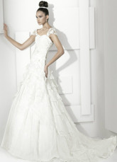 White Net Square Collar Sweep 2012 Trends Luxurious Wedding Dress