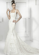 Elegant White Lace Square Collar Sweep 2012 Trends Luxurious Wedding Dress