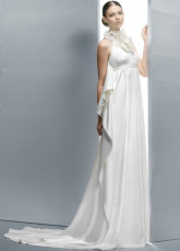 Pretty White Elastic Woven Satin A-line Halter Wedding Dress