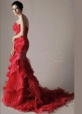 Attrayant rouge Satin détonner Sweetheart Sweep Evening Dress