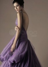 Romantique robe de bal ligne-A de couleur lilas en taffetas à épaule assymetrique