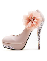 Pink 5 1/10" High Heel 9/10" Platform Flower PU Womens Shoes