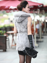 Fourrure Renard Féminine Courroie à Capuchon Poils Lapin Gris 