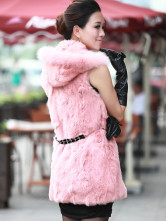 Fourrure Féminine Renard Courroie à Capuchon Poils Lapin Rose 