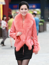 Rose en peau de mouton manches longues Womens Fox fourrure vestes