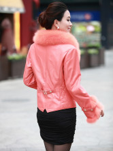 Rose en peau de mouton manches longues Womens Fox fourrure vestes