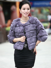 Purple poil de lapin qualité autour du cou manteaux de fourrure Womens