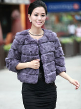 Purple poil de lapin qualité autour du cou manteaux de fourrure Womens