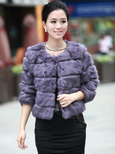 Purple poil de lapin qualité autour du cou manteaux de fourrure Womens