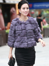 Purple poil de lapin qualité autour du cou manteaux de fourrure Womens