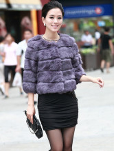 Purple poil de lapin qualité autour du cou manteaux de fourrure Womens